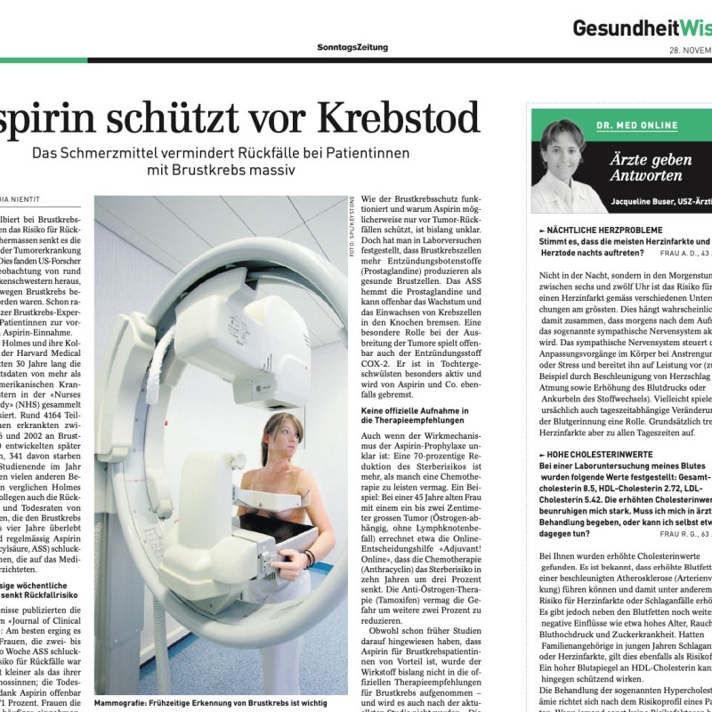 "Aspirin schützt vor Krebstod"